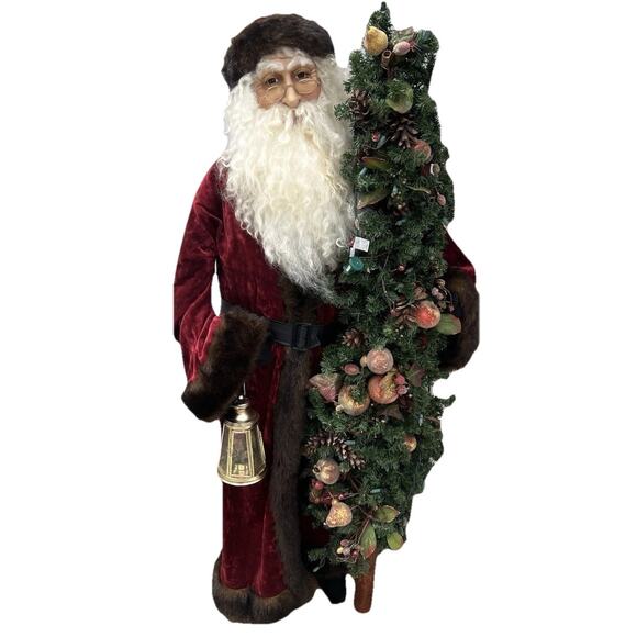 Northern lights Santa Claus 60” Standing Wooden Figure & Christmas Tree & Lamp